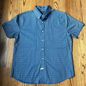 Ben Sherman Stretch Blue White Pattern Short Sleeve Button Down Shirt M